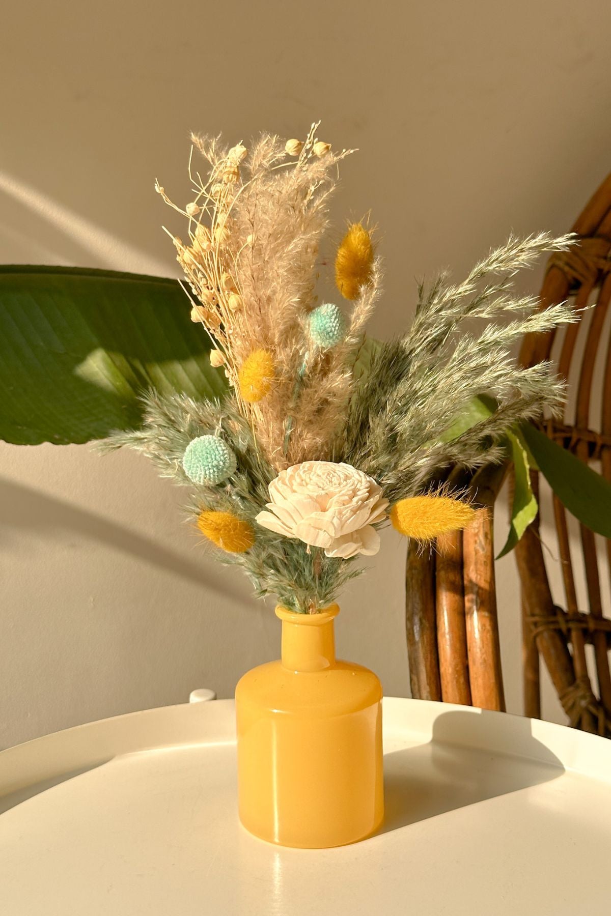 Yellow & Blue bunch with vase combo