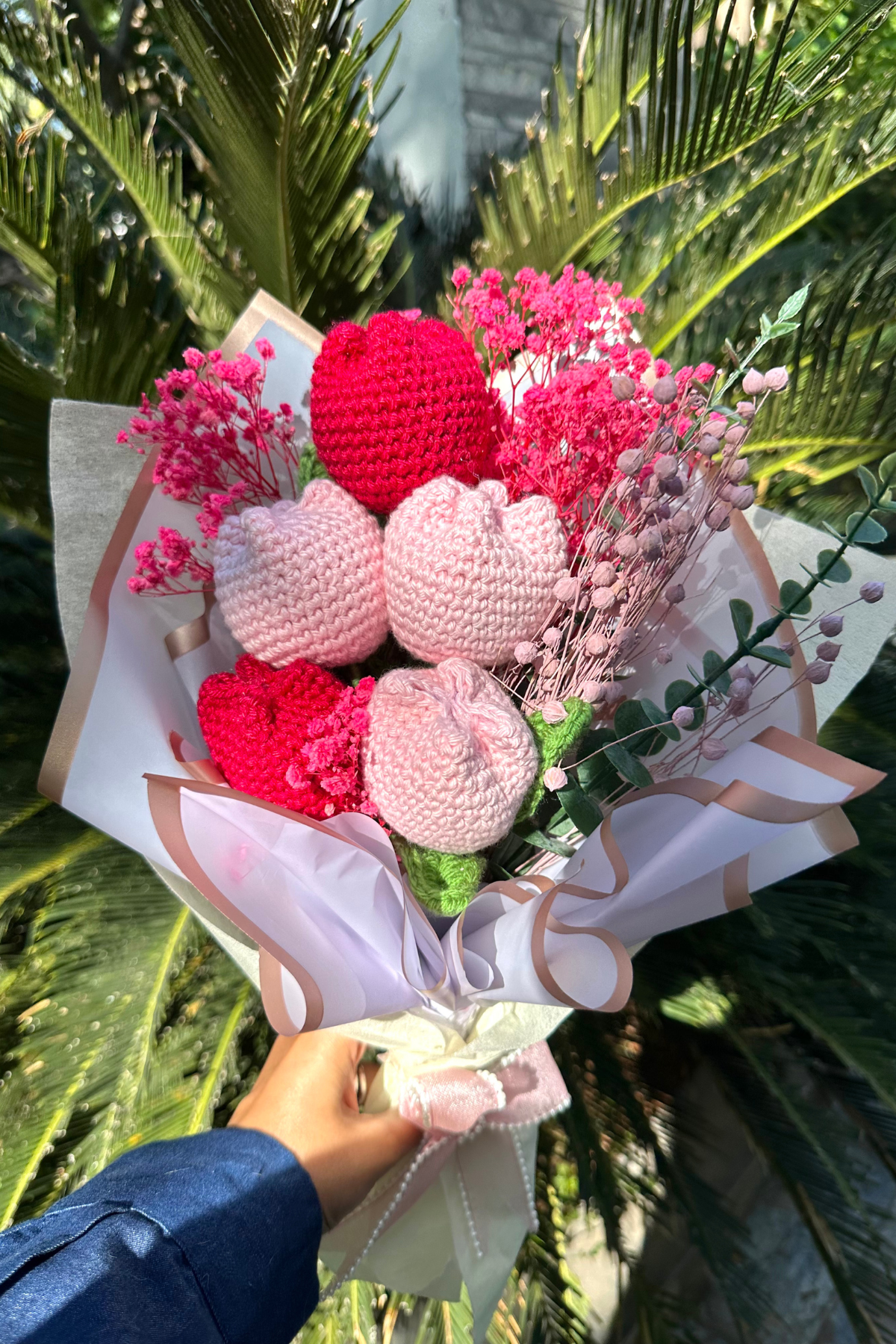 Crochet & Dried Flower Bouquet (Pink)